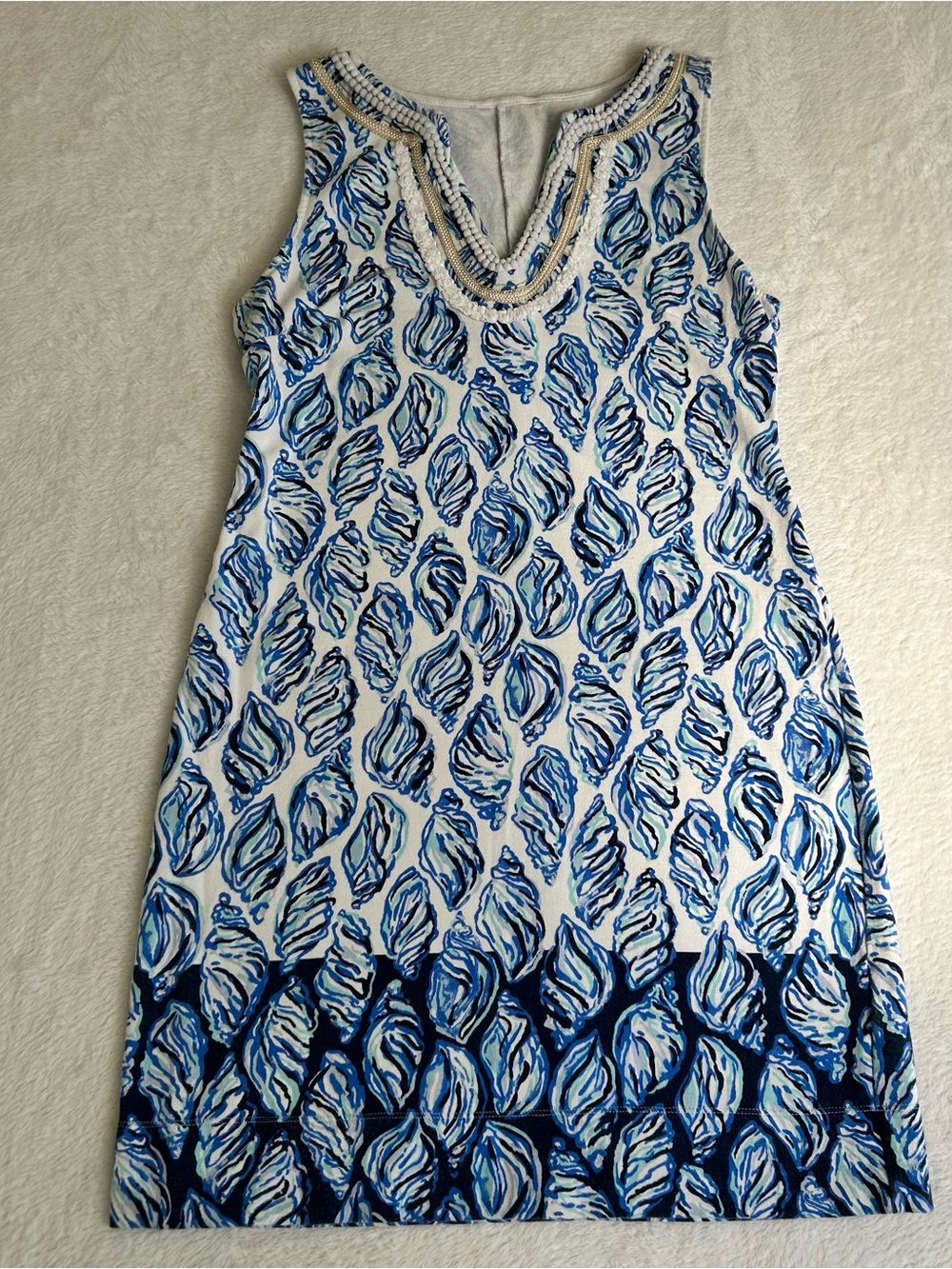 Lilly Pulitzer Women's Harper Shift Dress Small Blue Sleeveless Conch Shell